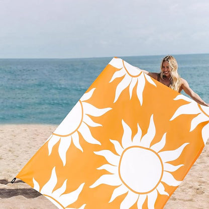 Large Beach Blanket Waterproof Sandproof, 78''×86'' Beach Mat Sand Free for 2-4 Adult with Stakes and Pocket, Foldable Picnic Blankets for Outdoor, Camping Hiking, Vacation Essentials-Boho Sun Rise