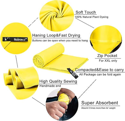 Rainleaf Microfiber Towel Perfect Travel & Gym & Camping Towel. Quick Dry - Super Absorbent - Ultra Compact - Lightweight. Suitable for Trip, Beach, Shower, Backpacking, Pool