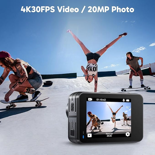 AKASO Brave 7 LE 4K30fps Action Camera with 64GB MicroSDXC U3 Memory Card Accessories Kit Bundle Ultra HD 131FT Waterproof Camera EIS 2.0 WiFi Remote Control Zoom Underwater Camera