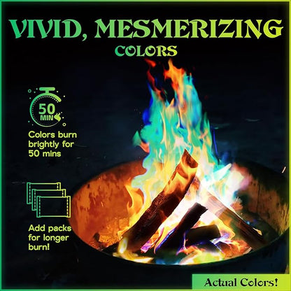 MEKER Fire Color Changing Packets - Fire Pit, Campfires, Outdoor Fireplaces, Bonfire - Fire Colorful Changing Fire - Perfect Fire Camping Accessories for Kids & Adults (48 Pack)