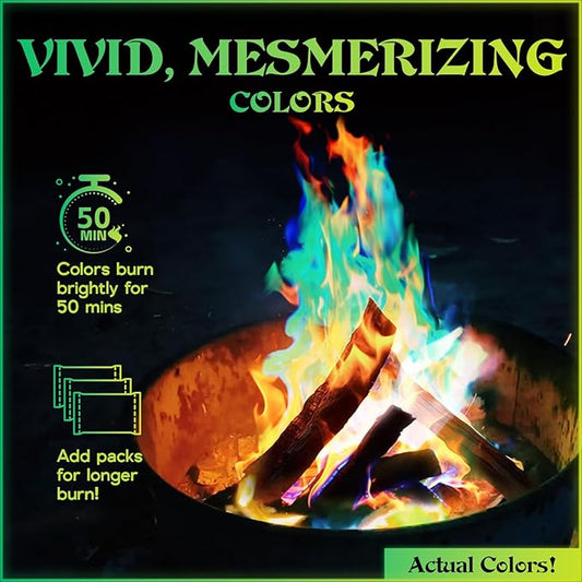 MEKER Fire Color Changing Packets - Fire Pit, Campfires, Outdoor Fireplaces, Bonfire - Fire Colorful Changing Fire - Perfect Fire Camping Accessories for Kids & Adults (48 Pack)