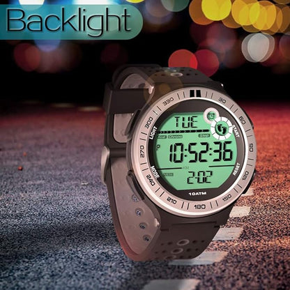 10 ATM Waterproof Sports Watch Pedometer for Men Boys Scuba Diving Watch with Lap Stopwatch and Alarm Clock Function, 12/24 Hour Format Selectable