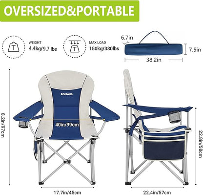 FUNDANGO 2 Packs Oversized Camping Chair with Lumbar Back Support Padded Outdoor Heavy Duty Camping Chair for Adults with Cup Holder, Armrest, Support 300 lbs