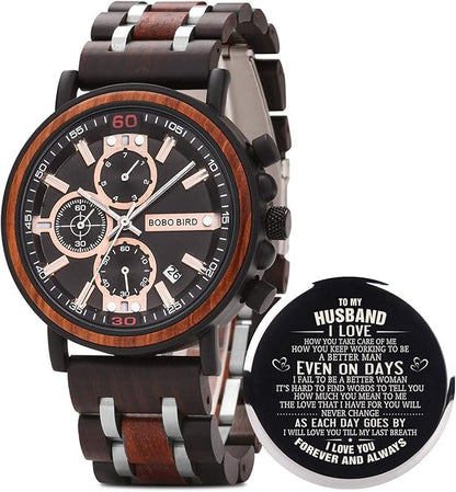 BOBO BIRD S18-1 Personalized Engraved Wood Watch Customized Wooden Watches for Husband Boyfriend Birthday Anniversary