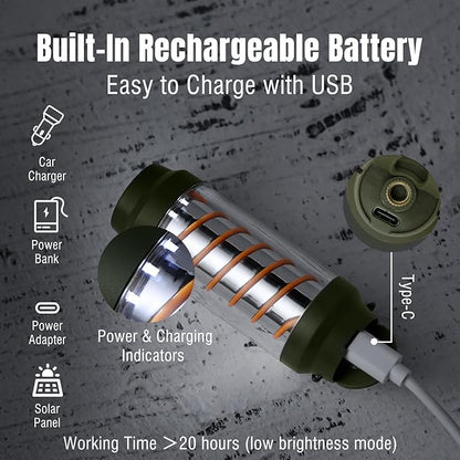 Raddy CL-1 Portable Rechargeable Flashlight with 7 Light Modes, IPX6 Waterproof, with Carabiner and Stand, for Hiking, Fishing, Emergency, Power Outage