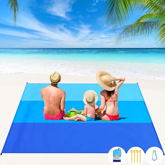 BYDOLL Beach Blanket Waterproof Sandproof 78''×81'' 1-7 Adults Oversized Lightweight Large Picnic Mat Waterproof Sandproof Blanket for Beach