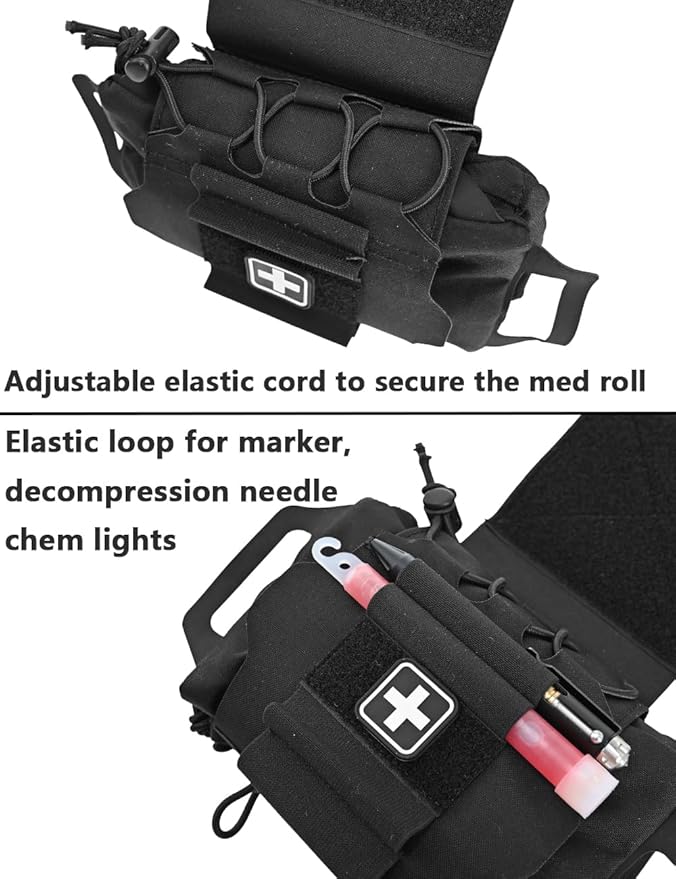 SABADO Rapid Deploy IFAK Pouch First Aid Kits Pack Tactical Two-piece System Medical Supply Holder Roll Carrier Hypalon Handle Outdoor Sport Hunting Bag Laminated Matting Fabric