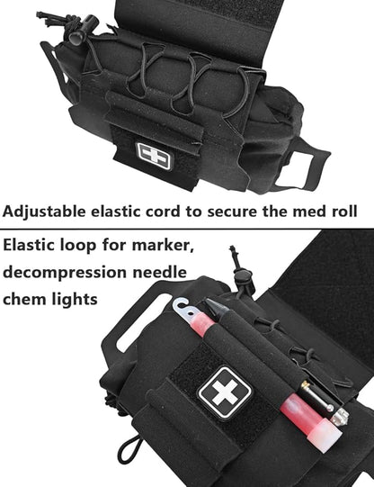 SABADO Rapid Deploy IFAK Pouch First Aid Kits Pack Tactical Two-piece System Medical Supply Holder Roll Carrier Hypalon Handle Outdoor Sport Hunting Bag Laminated Matting Fabric