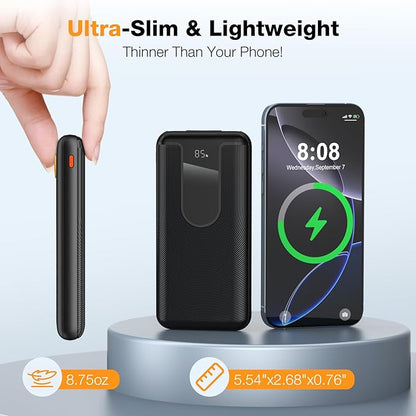 Portable Charger 10000mAh, Cell Phone Portable Power Banks with 22.5W PD Fast Charging,Built in Cables,5 Outputs 3 Inputs,Travel Essential,for iPhone, iPad,Android,Google, and More(Black)