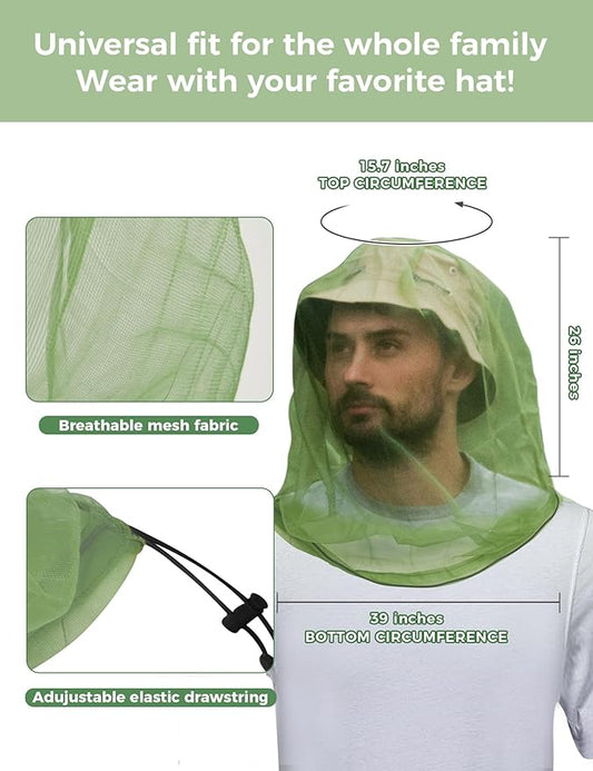 HENNCHEE Mosquito Head Net Mesh, Bug Net for Head, Extra Fine Holes Face Neck Protecting Net Outdoor Mosquito Proof with Carry Pouch