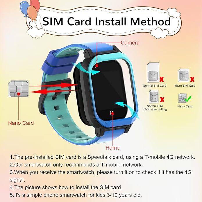 Wonlex GPS Smart Watch for Kids, 4G Smartwatch with SIM Card, 1.4" Phone Watch with Video Calls, Voice Chat, SOS, Camera, Pedometer, Alarm, Games for Boys Girls Aged 3-12 Years Old