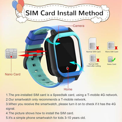 Wonlex GPS Smart Watch for Kids, 4G Smartwatch with SIM Card, 1.4" Phone Watch with Video Calls, Voice Chat, SOS, Camera, Pedometer, Alarm, Games for Boys Girls Aged 3-12 Years Old
