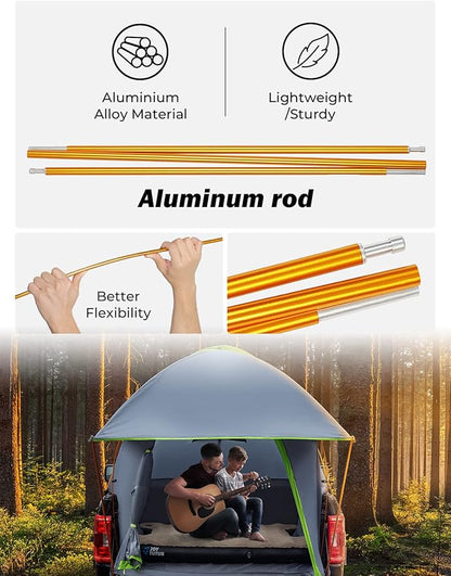JOYTUTUS Pickup Truck Tent 6.5ft Bed Tent with Removable Awning, Waterproof PU2000mm Double Layer for 2 Person, Portable Truck Bed Tent - Green, Aluminum Pole