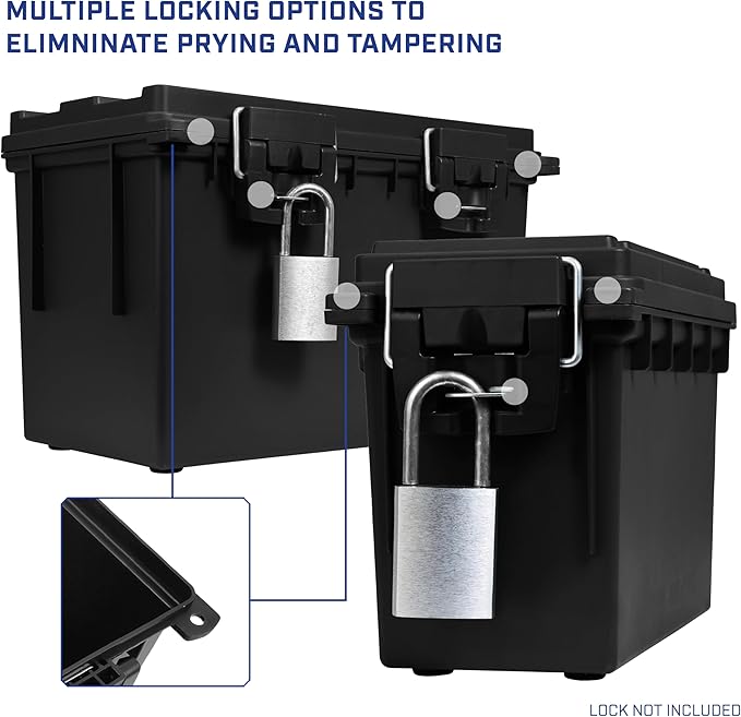 Sheffield 12706 2-Pack Combo Ammo Storage Boxes, .30 Cal and .50 Cal Field Boxes, Water and Dust Resistant, Lockable Storage Box with Handle for Hunting Gear and Bullets, Made in the USA, Black
