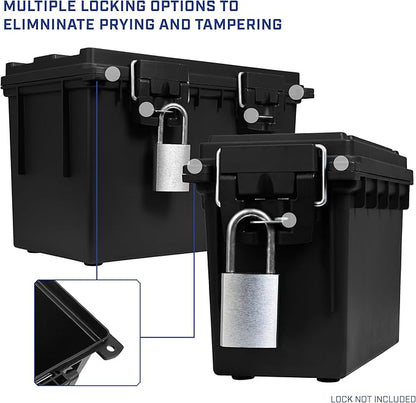 Sheffield 12706 2-Pack Combo Ammo Storage Boxes, .30 Cal and .50 Cal Field Boxes, Water and Dust Resistant, Lockable Storage Box with Handle for Hunting Gear and Bullets, Made in the USA, Black