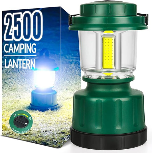 LED Camping Lantern, COB Battery Lanterns 4D Batteries Powered 2500LM, Water Resistant Emergency Light for Power Outage, Hurricane, Hiking