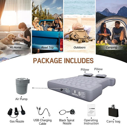 Umbrauto Built-in Pump Air Mattress for 5.5-5.8ft Full Size Short Truck Bed, Self-Inflating Suede Surface Camping Airbed for Tent Outdoor Travel Sleeping