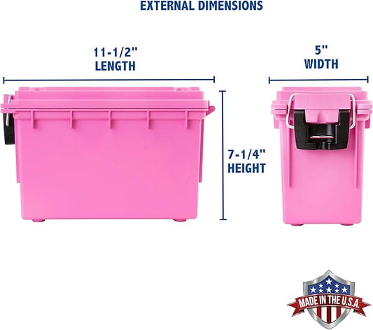 Sheffield 12631 Ammo Storage Box, Stackable .30 Cal Field Boxes, Water and Dust Resistant, Lockable Storage Box with Handle, Secures Hunting Gear, Supplies, and Bullets, Made in USA, Pink, 1-Pack