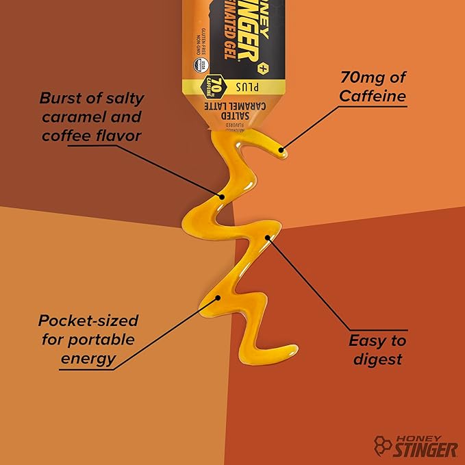 Honey Stinger Organic Salted Caramel Energy Gel, Caffeinated & Gluten Free, for Exercise, Running and Performance, Sports Nutrition for Home & Gym, Pre and Mid Workout, 12 Pack, 13.2 Ounce