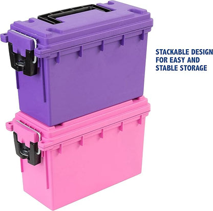 Sheffield 12632 Ammo Storage Box, Stackable .30 Cal Field Boxes, Water and Dust Resistant, Lockable Storage Box with Handle, Secures Hunting Gear, Supplies, and Bullets, Made in USA, Purple, 1-Pack