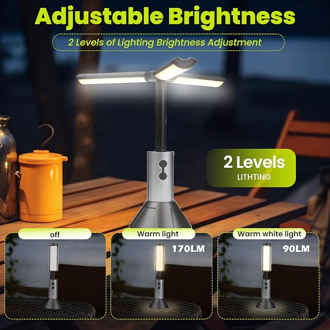 Telescopic Camping Light, 3000mAh Rechargeable Camping Lantern - 2 Dimmable Modes & 3 Flashlight Modes, IPX4 Waterproof, Portable Collapsible Light for Camping, Hiking, Home Emergency