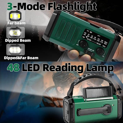 Hand Crank Emergency Radio,37000mWhSolar Powered Hand Crank Portable NOAA AM FM Weather Radio with 3Mode Flashlight and Reading Light,Cell Phone Charger,Home and Emergency Distress Signal