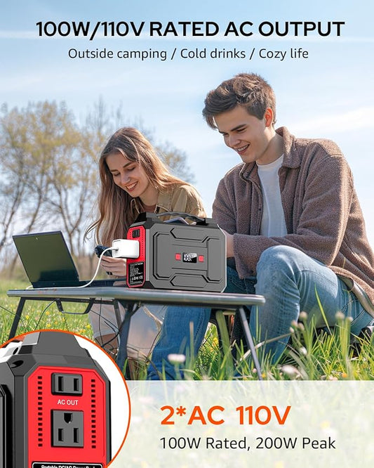Apowking 146Wh Portable Power Station Bank 200W Peak(100W Rated) Solar Powered Power Bank with AC Outlet 110V, 39600mAh, USB QC3.0 Fasting Charging, LED Flashlights for Home Camping Emergency