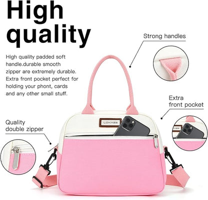 LOKASS Lunch Box for Women-Insulated Adults Lunch Bag with Front Pocket-Small Cute Lunch Tote for Work-Reusable Cooler Bag for Office Picnic Beach or Travel (Pink