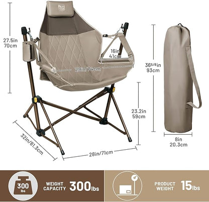 TIMBER RIDGE Hammock Camping Chair with Adjustable Backrest, Heavy Duty Folding Hammock Chair Supports 300lbs, Portable Hammock Chair for Camping, Travelling and Patio, Tan 2 Pack