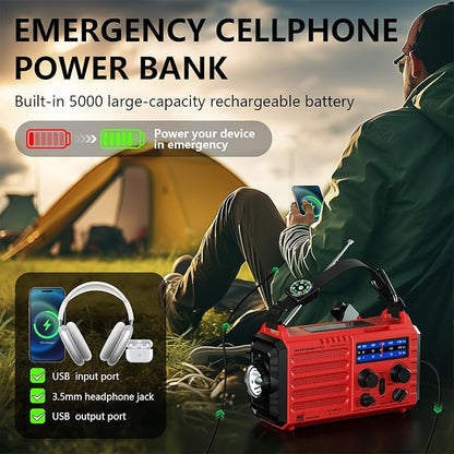 Emergency Solar Hand Crank Radio, AM/FM/SW NOAA Weather Alert Radio, Flashlight, Reading Lamp, SOS Alarm for Survival Home Outdoor Hurricane
