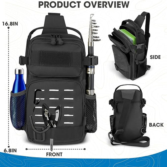THKFISH 7Pcs Fishing Backpack with Fishing Pliers Kit, Tactical Fish Sling Tackle Bag Included Fishing Tackle kit, Digital Fishing Gear Weight Scale, Fish Hook Remover Tools