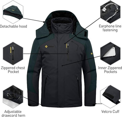 GEMYSE Men's Waterproof 3-in-1 Ski Snow Jacket Puffer Liner Insulated Winter Coat