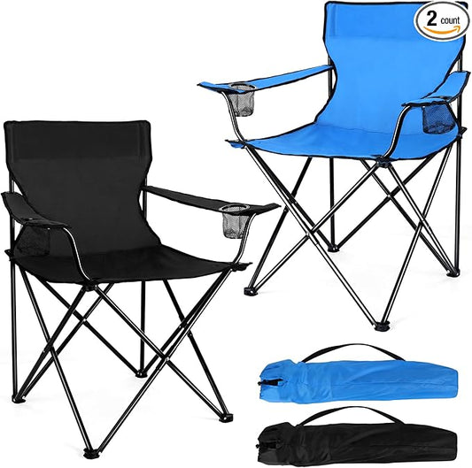 Joyfair Portable Camping Chair, Outdoor Lawn Folding Chairs for Adults, Heavy Duty Large Foldable Chairs for Beach, Fishing, Tailgating Outdoor Sport, 2 Cup Holders & Carry Bag