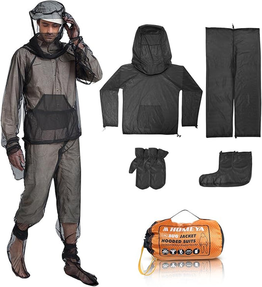 HOMEYA Net Suit XXL, Netting with Jacket Hoodie & Pants, Mittens & Socks, Lightweight Fine Mesh Full Body Clothing for Men & Women, for Camping, Hunting, Hiking, Fishing with Free Carry Pouch