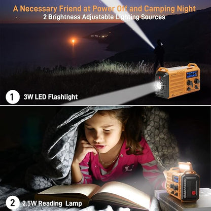 Emergency Radio with NOAA Weather Alert– 5000mAh Solar Hand Crank Portable AM/FM Shortwave Radio, Rechargeable Battery, USB Charger, Flashlight, SOS Alarm for Home Outdoor Hurricane Survival