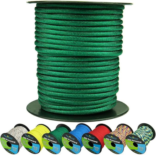West Coast Paracord 550lb Paracord Spools – 7 Strand Type III Tactical Parachute Cord for Hiking, Camping, and Fishing – Kelly Green (50 ft)