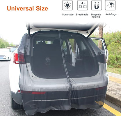 Car Tailgate Mesh Screen for SUV Van, Breathable Magnetic Car Tent for Tail Gate Hatch Camping Gear Accessories