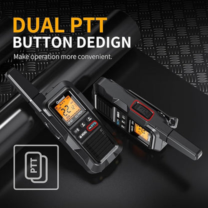 G2pro+ Heavy Duty Walkie Talkies for Adults，Rechargeable Long Range Two Way Radios 2 watts ，NOAA Weather，FM Radio，IP67 Waterproof，VOX ，Double PTT，Li-ion Battery (2 Pack - Black)