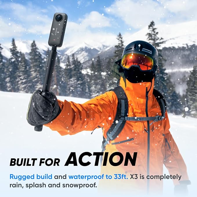 Insta360 X3 Snow Kit (New Version) - 360 Action Camera with 5.7K 360 Active HDR Video, 4K Single-Lens Camera, Waterproof, FlowState Stabilization, 2.29" Touchscreen, AI Editing, Wintersports