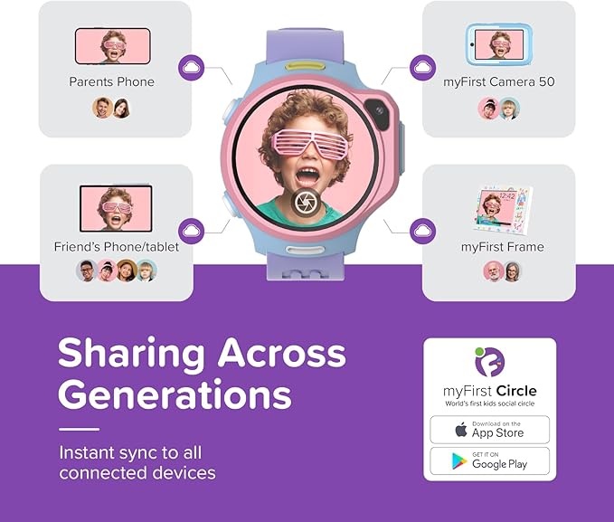 myFirst Fone R2 Kids Smartwatch with eSIM Video Calls Messaging Real-Time GPS Tracking SOS Button Safety Alerts School Mode Music Player Ages 5-12, for USA & Canada Gift for Girls (Cotton Candy Mix)