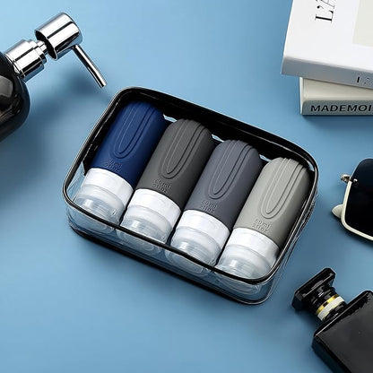 Travel Bottles for Toiletries, Tsa Approved 2oz Travel size Bottles, BPA Free Leak Proof Travel Toiletry Containers, Refillable Travel Accessories with Toiletry Bag for Shampoo Liquid (4 Pack)
