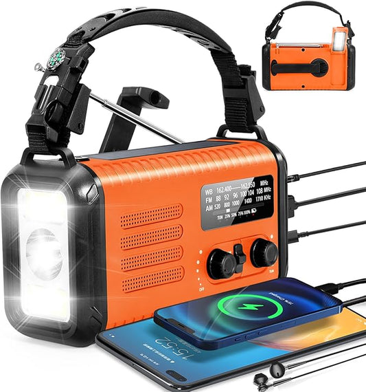 NOAA Weather Radio with AM/FM & Solar Radio, Hand Crank Emergency Radio(Condor 1), 20000MAH Rechargeable Battery Powered, Cell Phone Charging, 3 Modes Flashlight Reading Lamp, SOS Alarm for Emergency