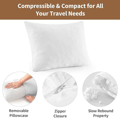 Small Shredded Memory Foam Pillow, Camping Pillow Travel Pillow - Compressible Medium Firm, Breathable Cover, Ideal Backpacking Hiking, Airplane and Car (Off-White, L)