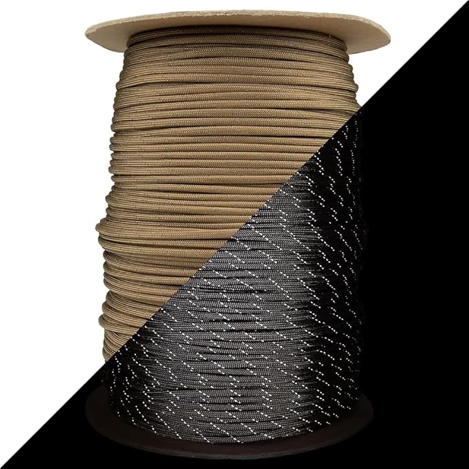 Reflective 550lb Paracord – 7 Strand Type III Nylon Parachute Cord for Hiking, Camping, and Fishing – 30+ Colors and 6 Length Options