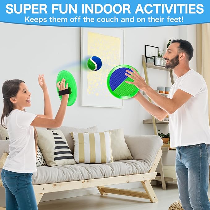 Outdoor Toys for Kids Ages 4-8, Outside Game for 3 4 5 6 7 8 -12 Year Old Boys Girls, Catch Ball Toss Game for Pool, Beach, Yard- Toddlers Birthday Gifts Easter Basket Stuffers(4Pcs Green Paddles)
