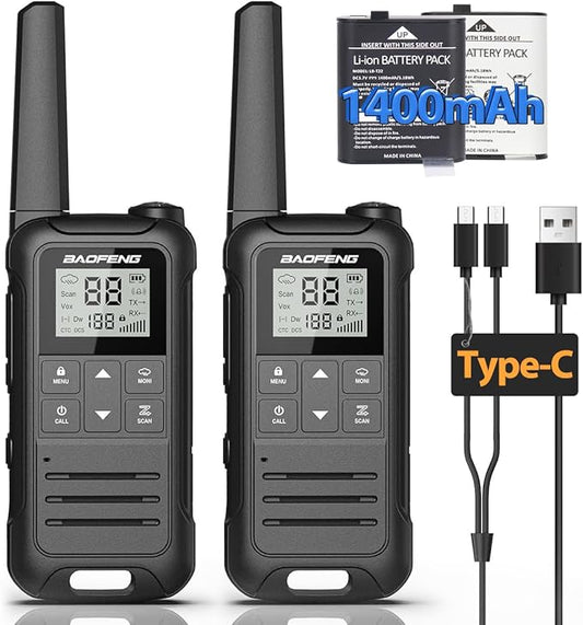 Walkie Talkies Long Range Rechargeable Walkie Talkie for Adults, Baofeng F22 FRS Radio Walky Talky Family Walkie-Talkie with Flashlight 1400 mAh Battery USB Charger for Camping Trip 2Pack