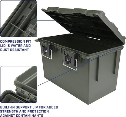 Sheffield 12765 4-Pack XL Ammo Storage Box, Stackable .50 Cal Field Boxes, Water and Dust Resistant, Lockable Storage Box with Handle, Heavy Duty Protection for Hunting Gear, Made in the USA, Green