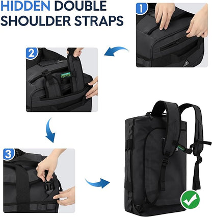 Haimont Travel Duffel Backpack Bag 60L for Men Large Sports Duffle Bags with Backpack Straps for Hiking Camping Gym Workout, Water Resistant, Black