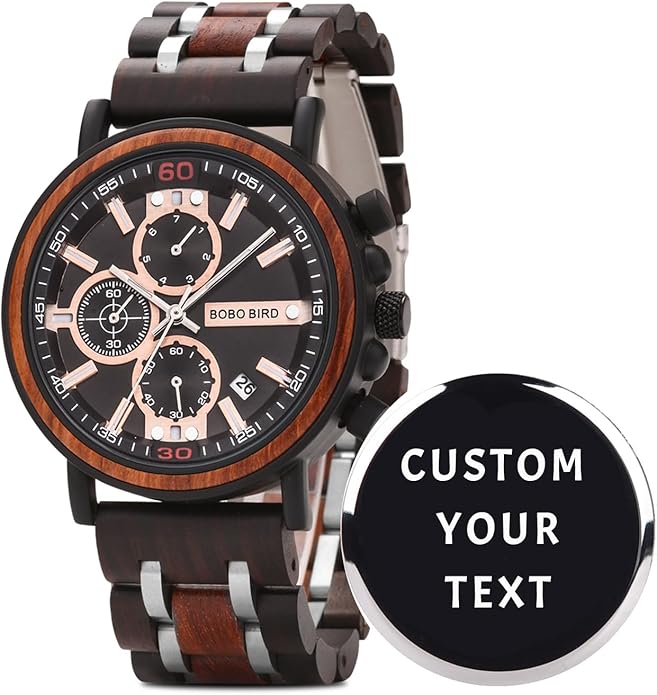 BOBO BIRD S18-1 Personalized Engraved Wood Watch Customized Wooden Watches for Husband Boyfriend Birthday Anniversary