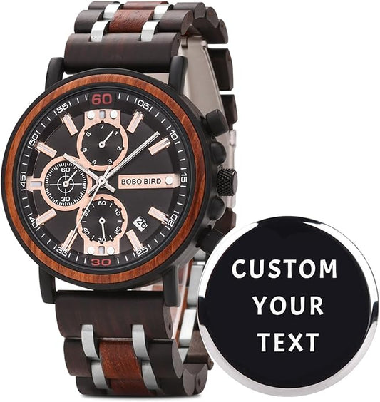 BOBO BIRD S18-1 Personalized Engraved Wood Watch Customized Wooden Watches for Husband Boyfriend Birthday Anniversary
